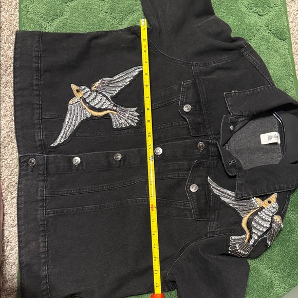 Sparkly Black Denim Jacket with Bird Embroidery and Rhinestones. Size 20 - Picture 4 of 14